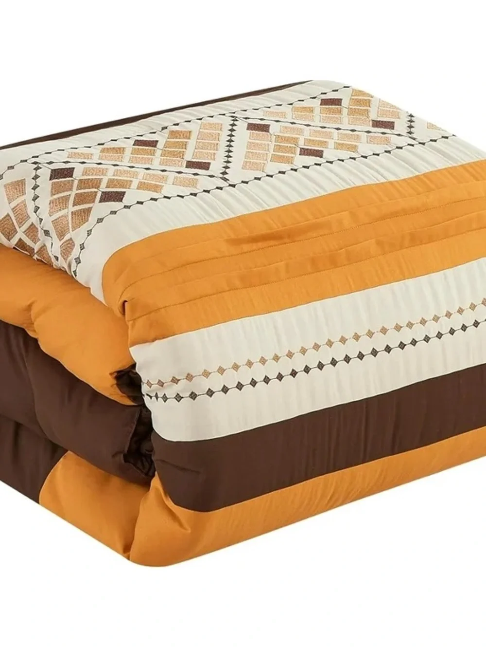 Brown and Orange Geometric 3 piece Comforter Set